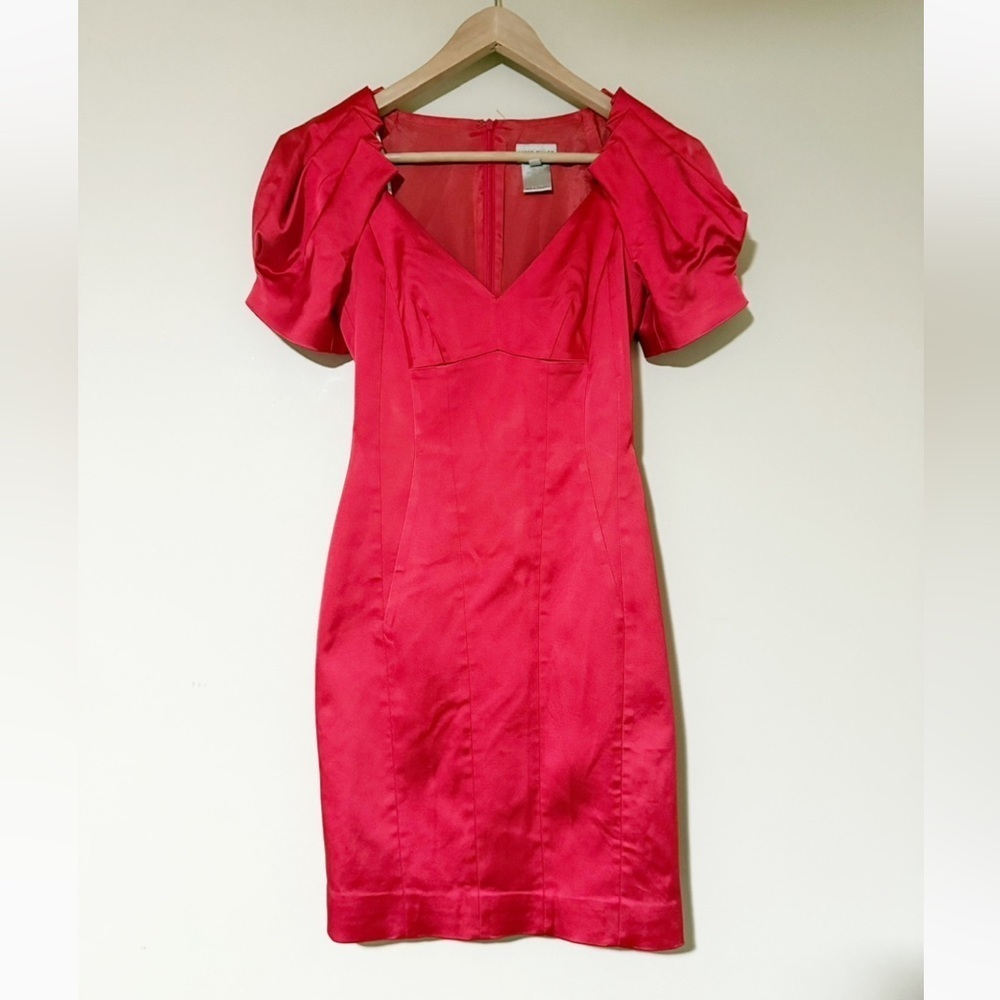 Vintage Karen Millen Red Satin Tailored Mini Dress 4